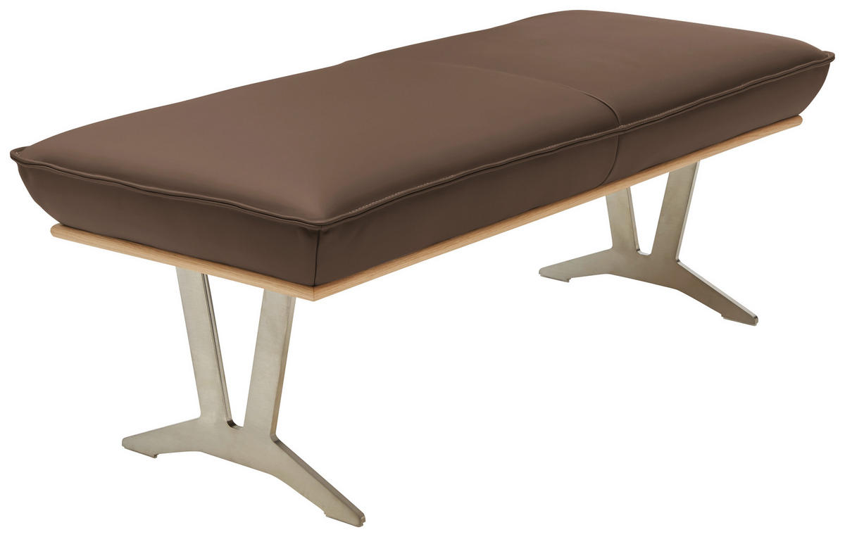 HOCKERBANK 130/49/54 cm  in Hellbraun  - Hellbraun/Edelstahlfarben, Design, Leder/Holz (130/49/54cm) - Ambiente