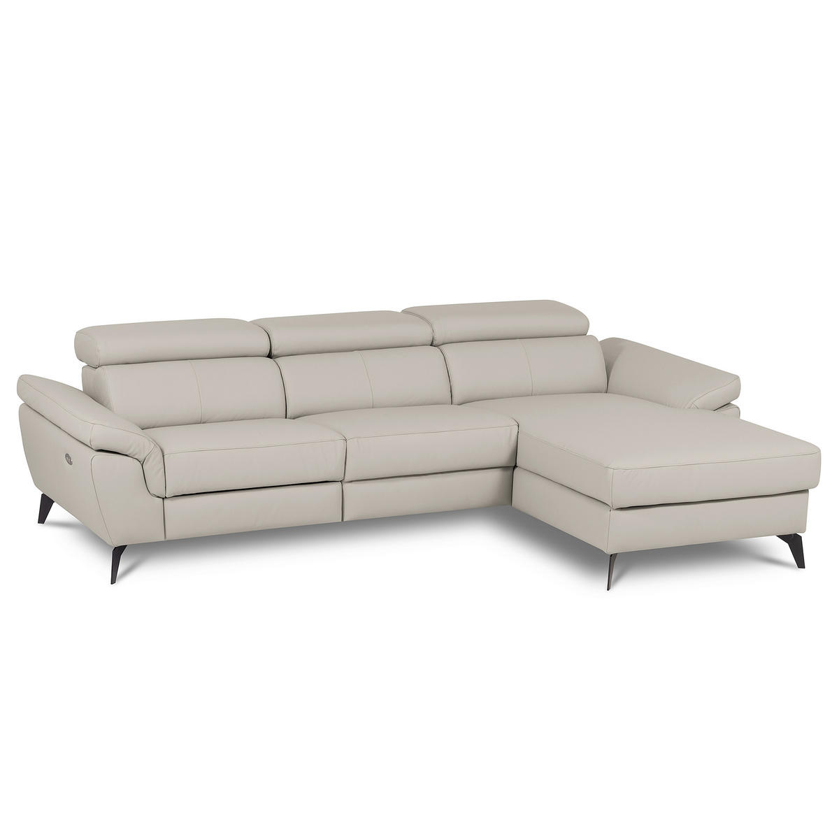 ECKSOFA SONO in Lederlook Echtleder Platinfarben Armteilverstellung, Kopfteilverstellung  252/179 cm  - Platinfarben/Schwarz, Design, Leder/Textil (252/179cm) - Livetastic