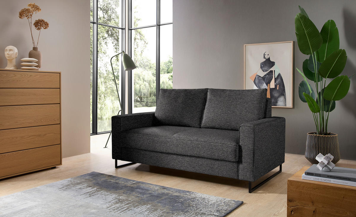 SCHLAFSOFA  in Flachgewebe Anthrazit  - Anthrazit/Schwarz, Design, Textil/Metall (174/90/95cm) - Bali