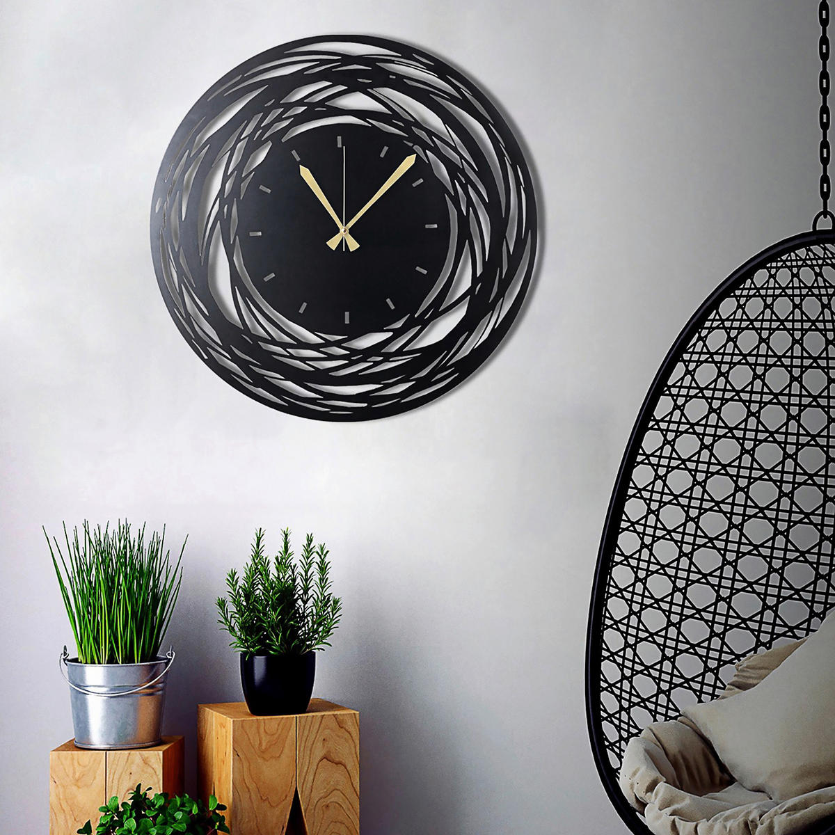 WANDUHR Schwarz 50/50/3 cm  - Schwarz, LIFESTYLE, Metall (50/50/3cm)