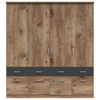 KLEIDERSCHRANK 181/199/58 cm 4-türig Graphitfarben, Eichefarben  - Eichefarben/Silberfarben, KONVENTIONELL, Holzwerkstoff/Kunststoff (181/199/58cm) - MID.YOU