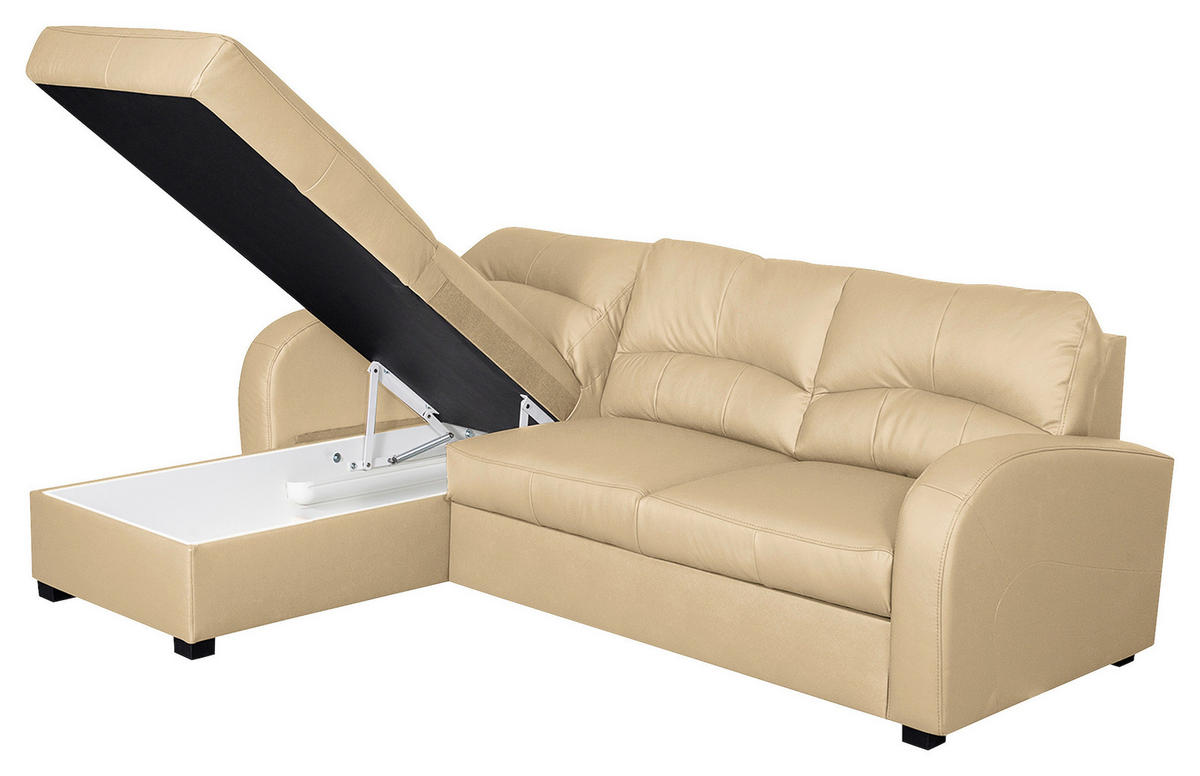 ECKSOFA in Lederlook Echtleder Beige  - Beige/Schwarz, Design, Leder/Kunststoff (168/227cm) - Livetastic
