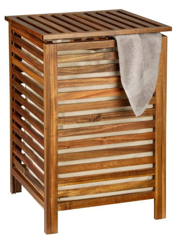 WÄSCHESACK - Naturfarben/Akaziefarben, Natur, Holz/Textil (45/65/45cm) - Wenko