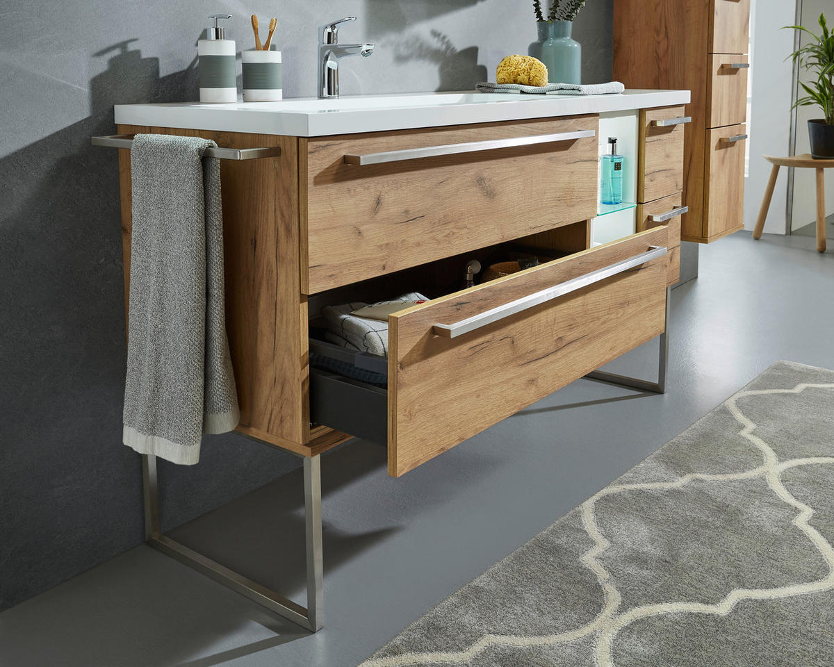 BADEZIMMER  in 145 cm  - Eichefarben/Weiß, Basics, Glas/Holzwerkstoff (145cm) - Dieter Knoll