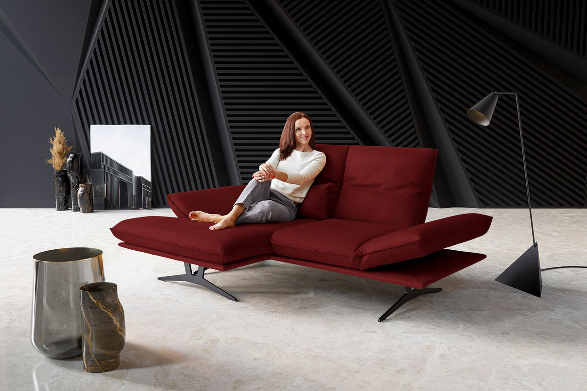 ECKSOFA in Echtleder Rot  - Gelb/Rot, Design, Leder/Metall (130/210cm) - Dieter Knoll