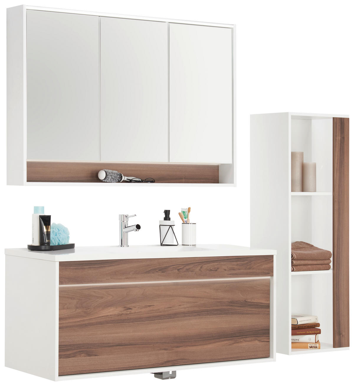 BADEZIMMER  in 120 cm  - Nussbaumfarben/Weiß, KONVENTIONELL, Glas/Holzwerkstoff (120cm) - Voleo