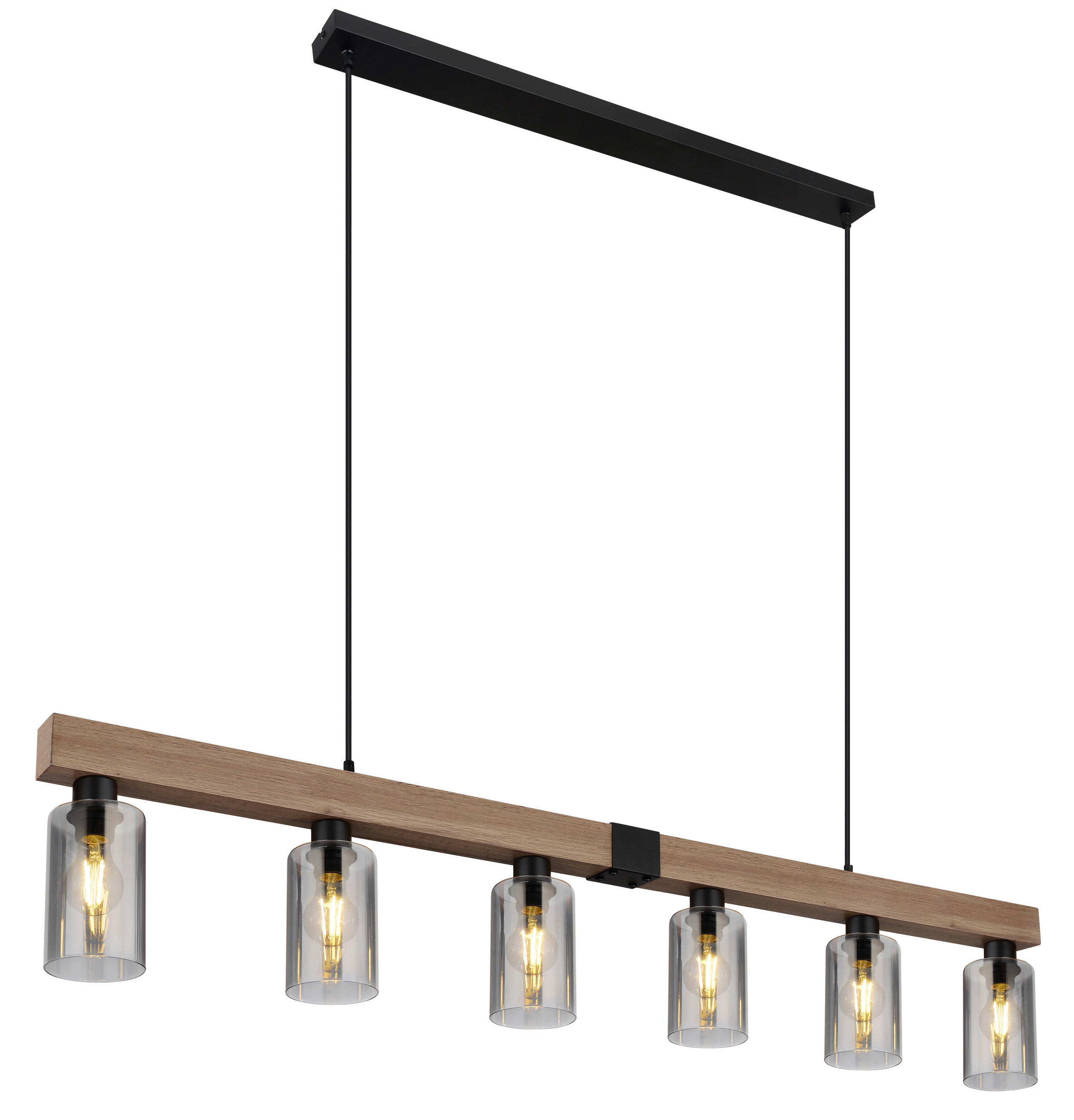HÄNGELEUCHTE Hadera 140/10/120 cm  - Dunkelbraun/Schwarz, Natur, Glas/Holzwerkstoff (140/10/120cm) - Globo
