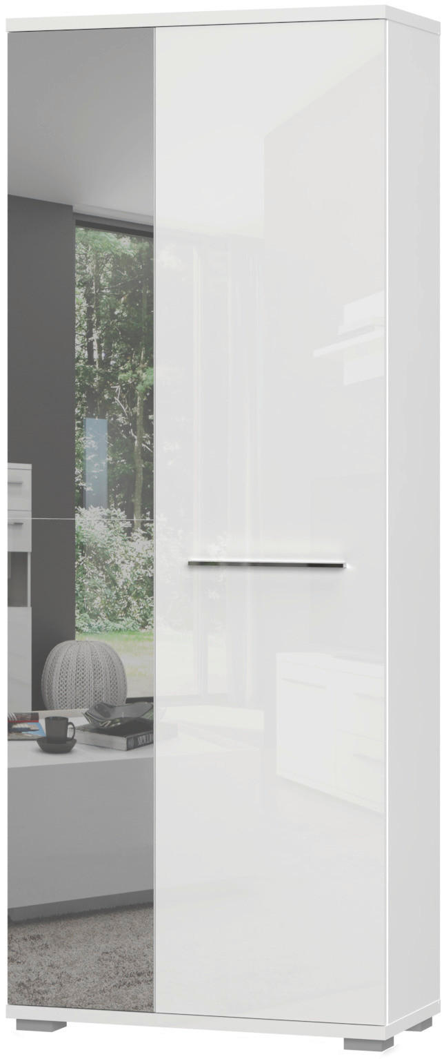 GARDEROBNA OMARA bela, bela, visoki sijaj - bela/visoki sijaj, Moderno, leseni material (76/194/35cm) - Voleo