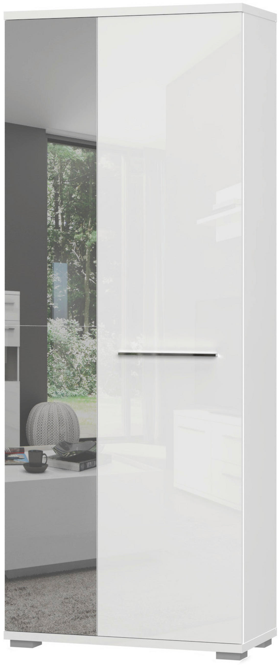 GARDEROBNA OMARA bela, bela, visoki sijaj - bela/visoki sijaj, Moderno, leseni material (76/194/35cm) - Voleo