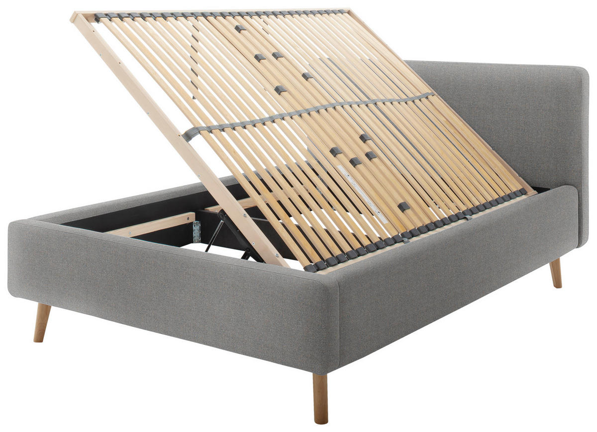 LIT REMBOURRÉ 140/200 cm  in Grau  - Eichefarben/Birkefarben, Design, Holz/Textil (140/200cm) - MID.YOU