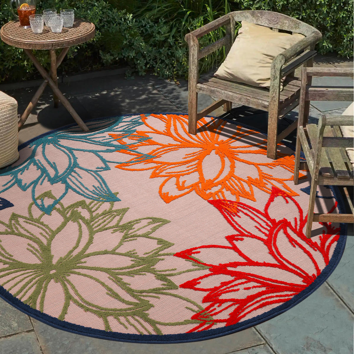 TEPIH ZA UNUTAR./VANJ. UPORAB  150 cm  višebojno, bijela  Floral  - bijela/višebojno, Lifestyle, tekstil/plastika (150cm)