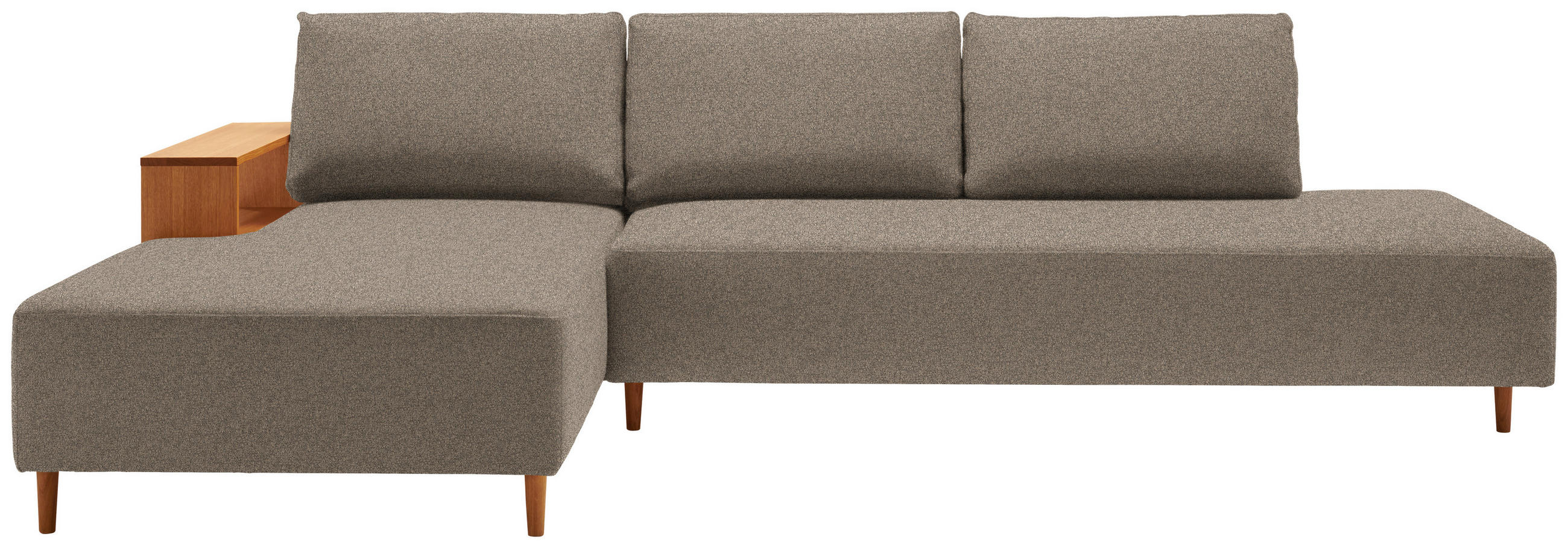 ECKSOFA in Flachgewebe Greige  - Greige/Eichefarben, Design, Holz/Textil (190/307cm) - Joka