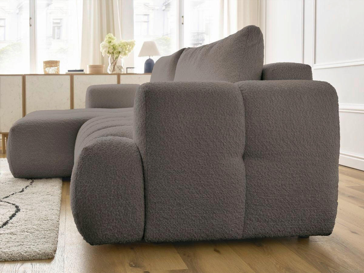 ECKSCHLAFSOFA FUJI Bouclé Taupe  inkl.  - Taupe/Schwarz, MODERN, Kunststoff/Textil (160/292cm)