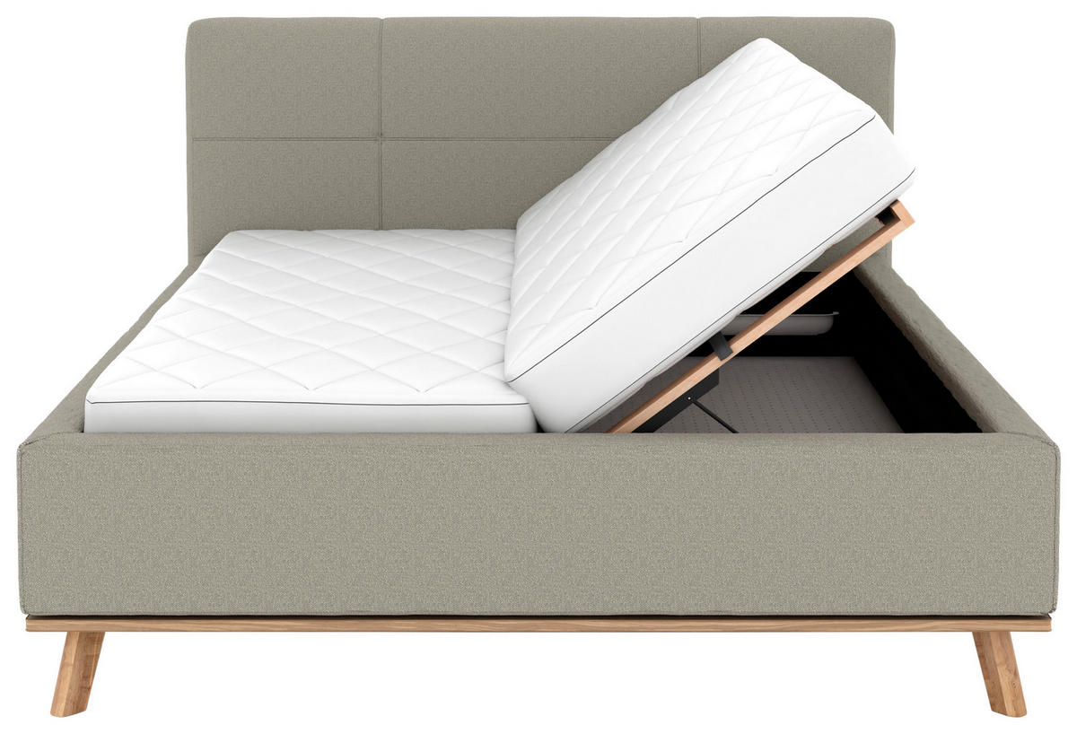 POLSTERBETT 160/200 cm,  in Hellgrau, Matratze, Lattenrost, Bettkasten, H3 + H3 = fest  - Eichefarben/Hellgrau, Design, Holz/Textil (160/200cm) - Musterring
