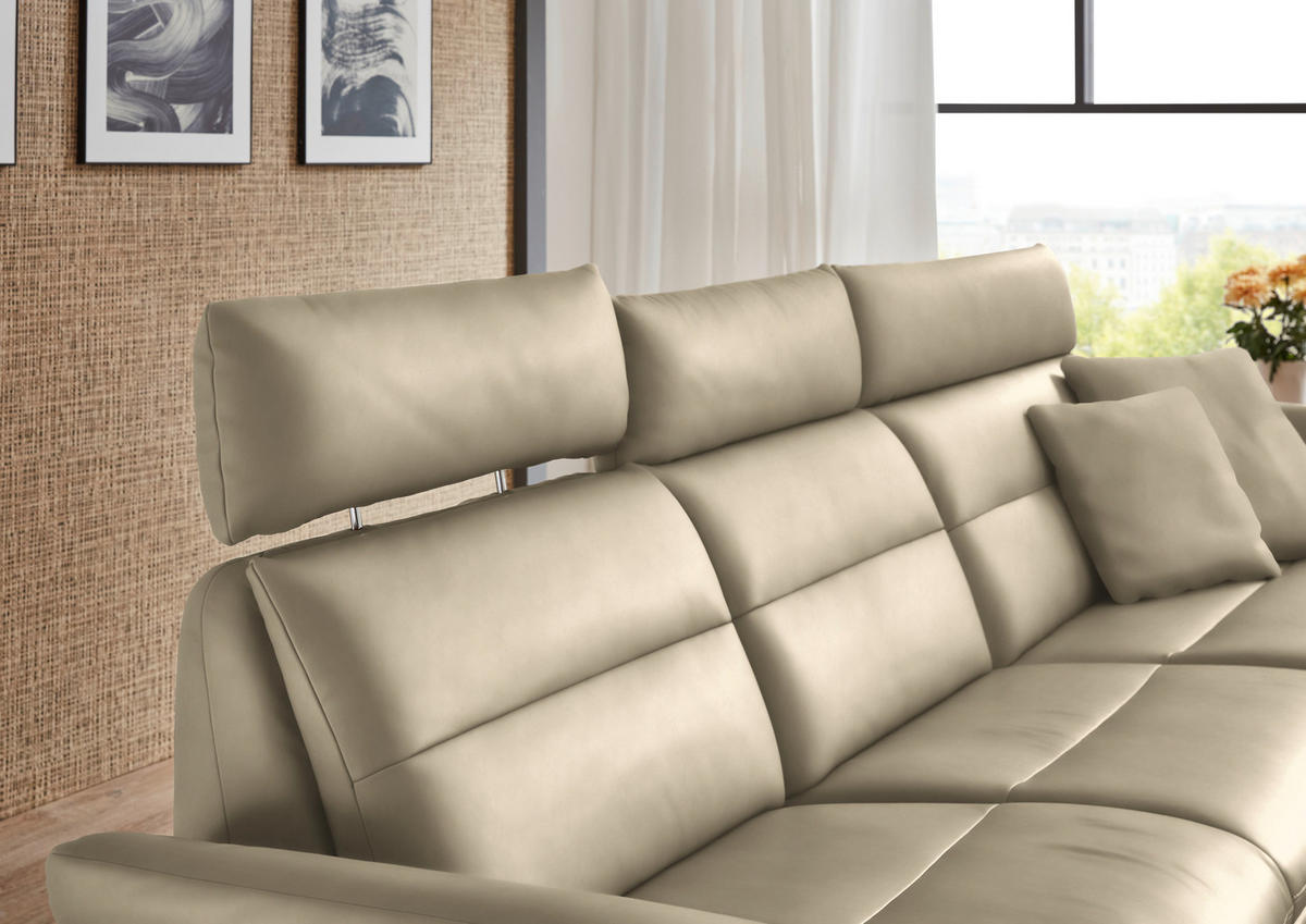 ECKSOFA in Echtleder Ecru  - Ecru/Schwarz, Design, Leder/Metall (300/157cm) - Dieter Knoll