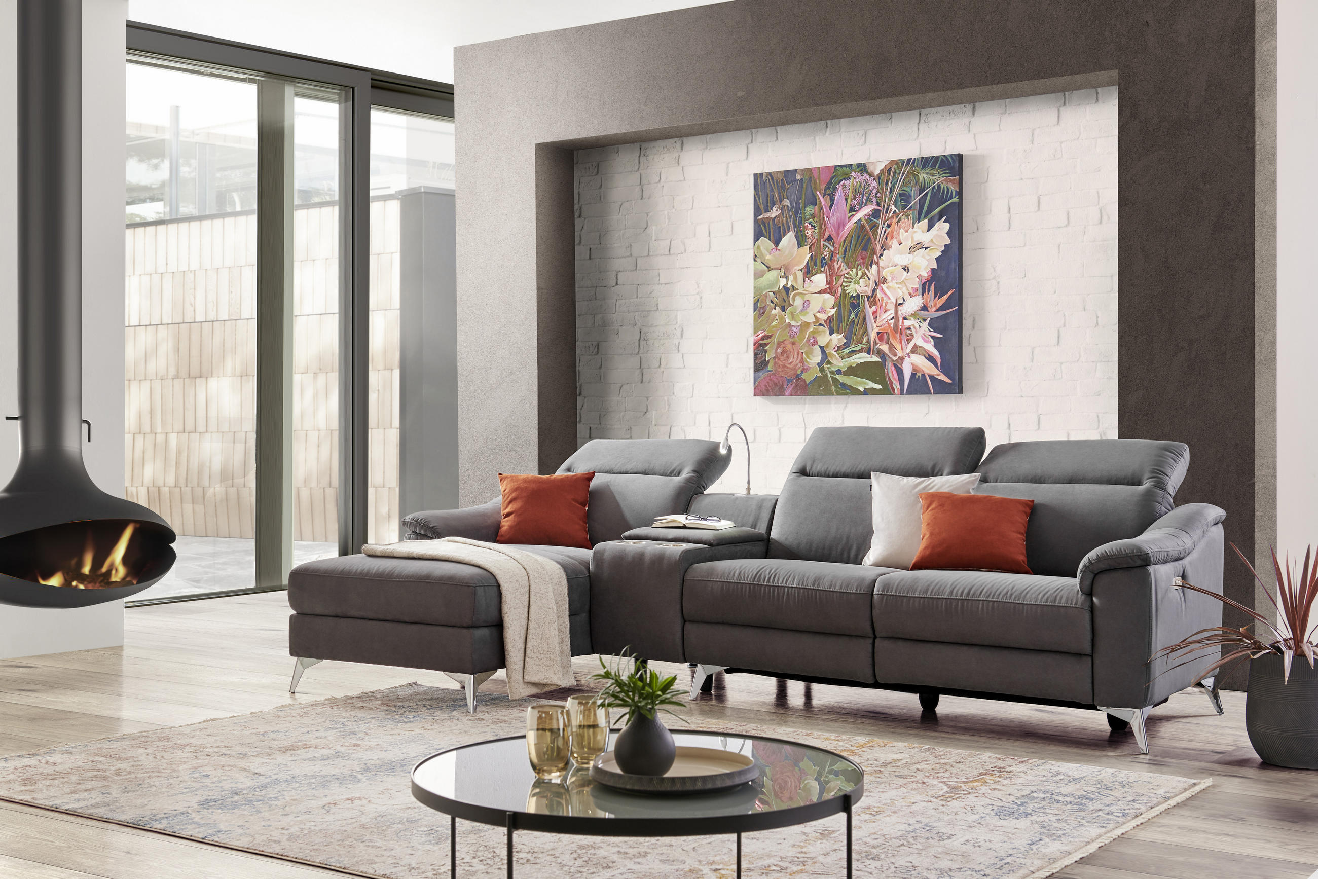 ECKSOFA in Mikrofaser Grau - Chromfarben/Grau, Design, Textil (166/294cm) - Xora