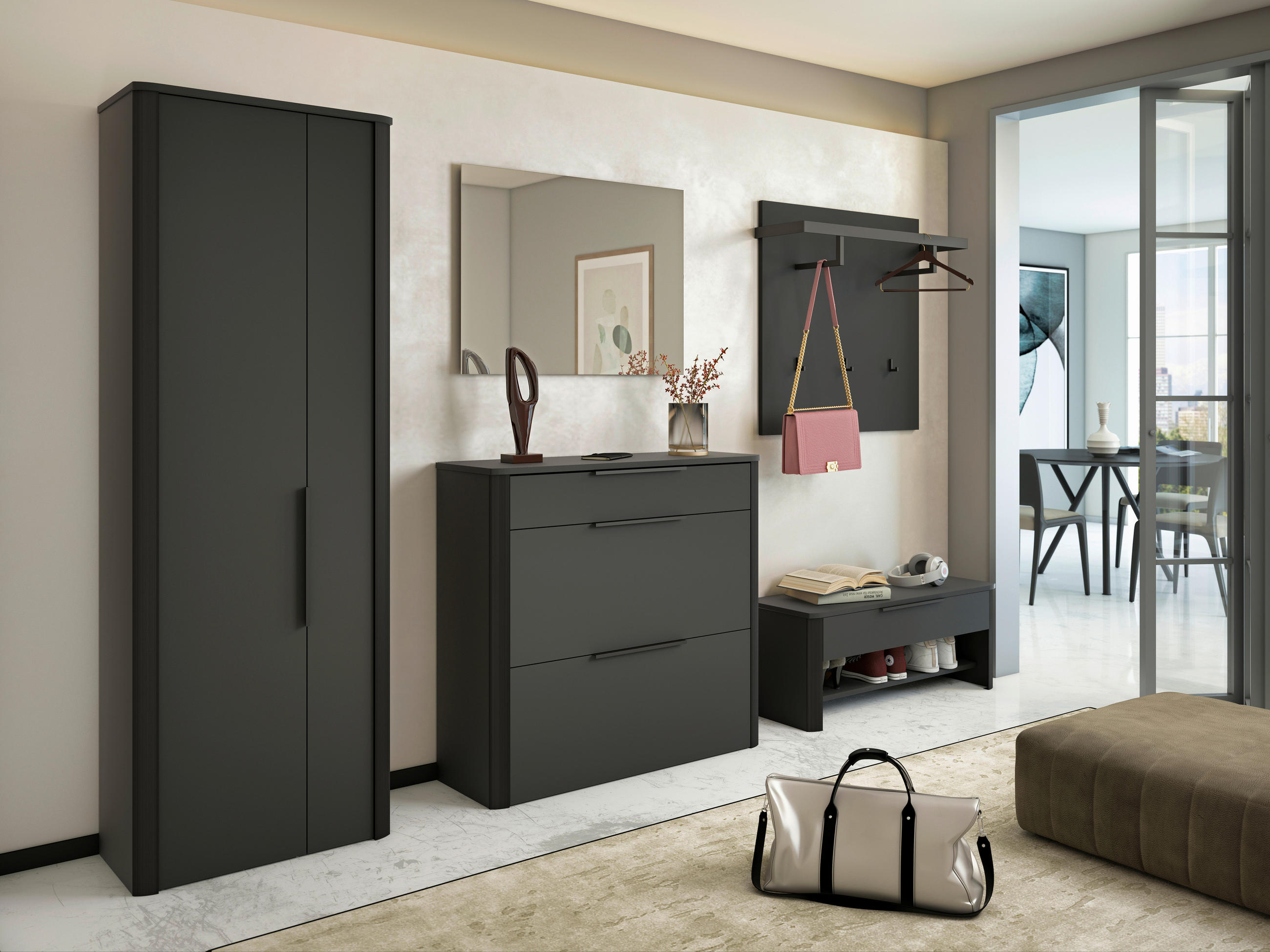 GARDEROBENSCHRANK 66/191/34 cm  - Anthrazit/Schwarz, Design, Holzwerkstoff/Metall (66/191/34cm) - Dieter Knoll