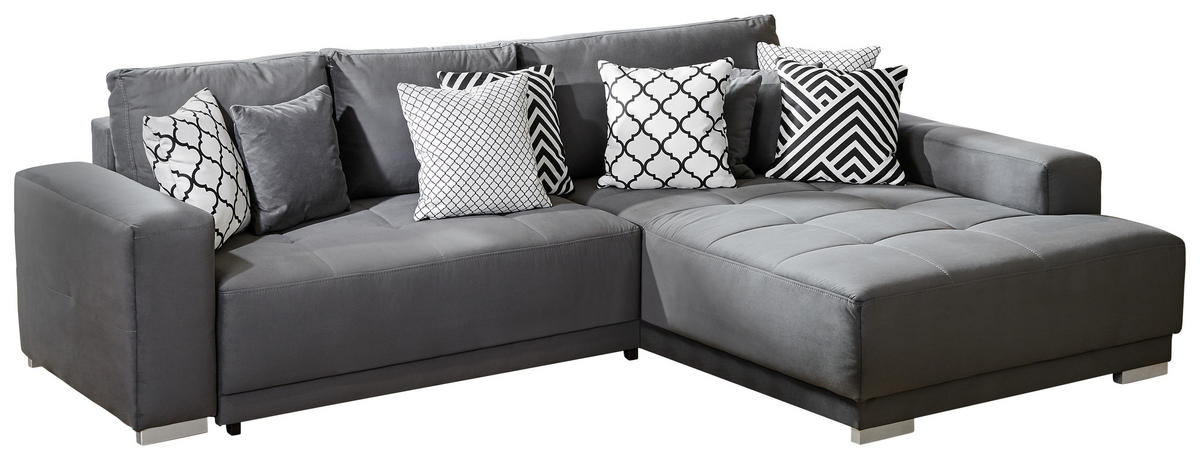 ECKSOFA in Samt Grau  195/293 cm  - Silberfarben/Grau, Design, Holz/Textil (195/293cm) - Cantus