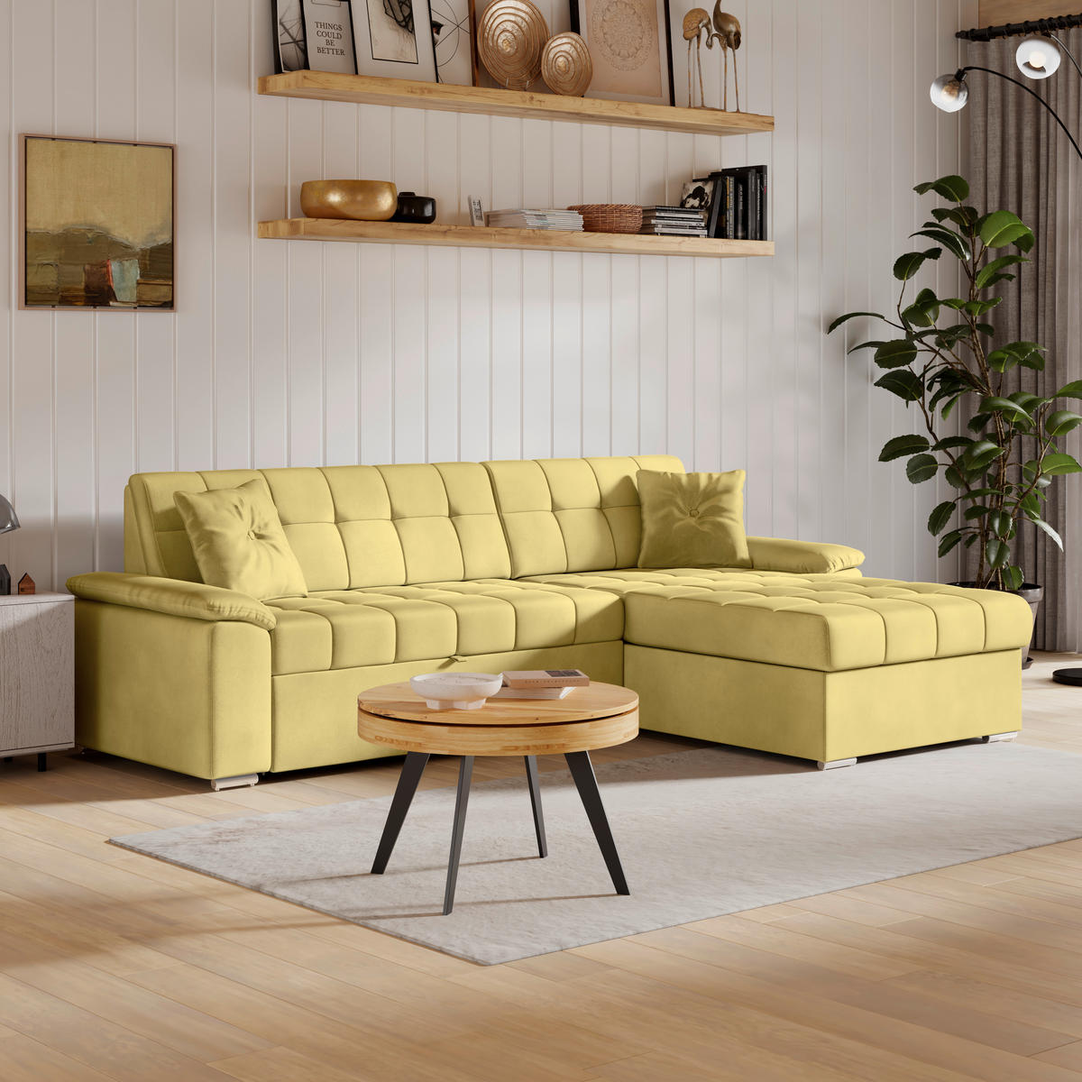 ECKSOFA Senfgelb Zierkissen  - Senfgelb, Trend, Textil (257/167cm) - Livetastic