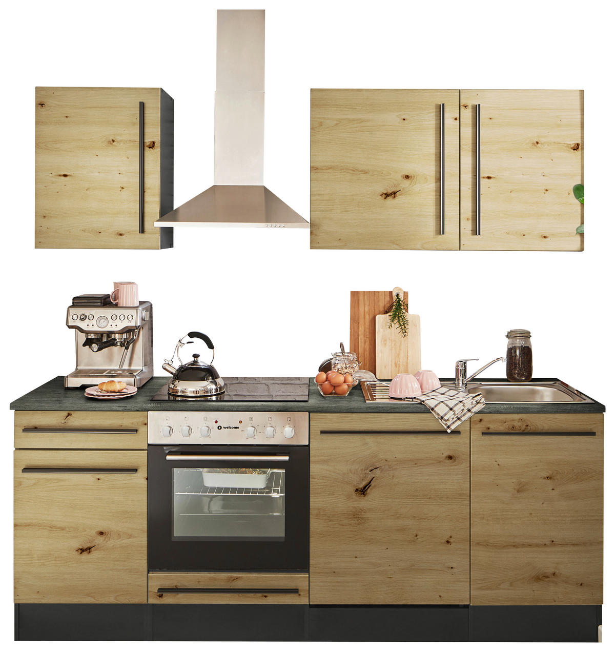KÜCHENLEERBLOCK 220 cm   in Anthrazit, Eiche Artisan  - Anthrazit/Graubraun, LIFESTYLE, Holzwerkstoff/Kunststoff (220cm) - MID.YOU