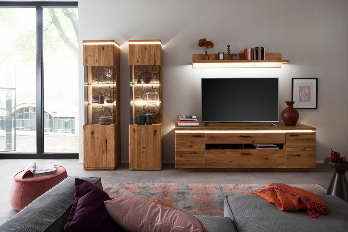 VITRINE Grau, Eichefarben  50/204/37 cm  - Eichefarben/Anthrazit, Natur, Glas/Holz (50/204/37cm) - Linea Natura