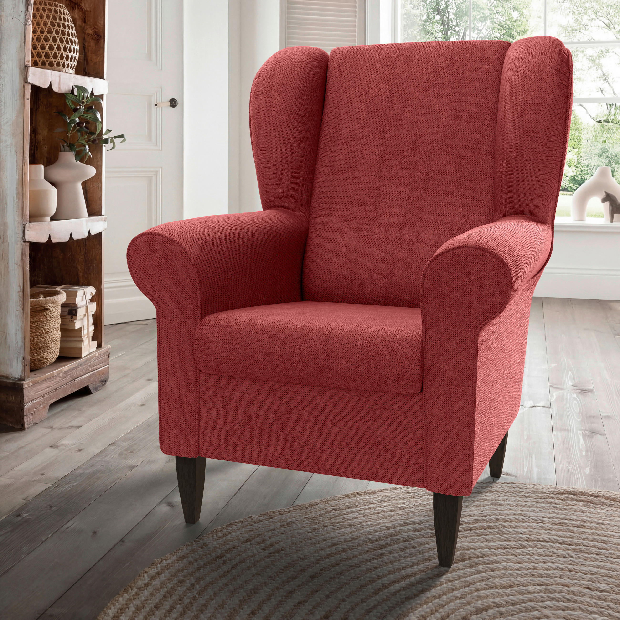 OHRENSESSEL Chenille Rot  - Wengefarben/Rot, Konventionell, Holz/Textil (80/102/86cm) - Livetastic