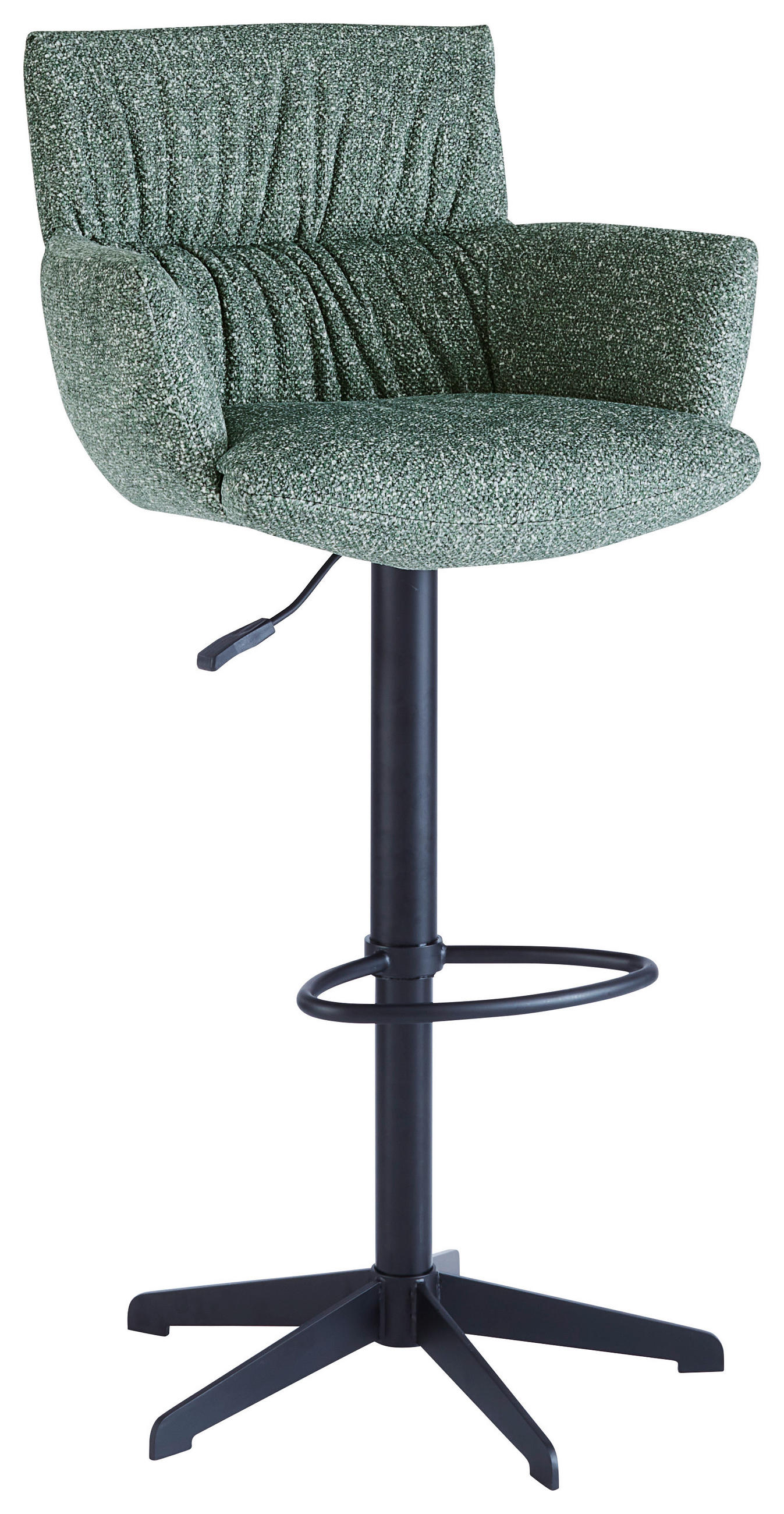 BARHOCKER Leinenoptik Olivgrün Eisen Sitzfläche 360° drehbar, automatische Rückholfunktion  - Schwarz/Olivgrün, Design, Textil/Metall (58/88-112/58cm) - Dieter Knoll
