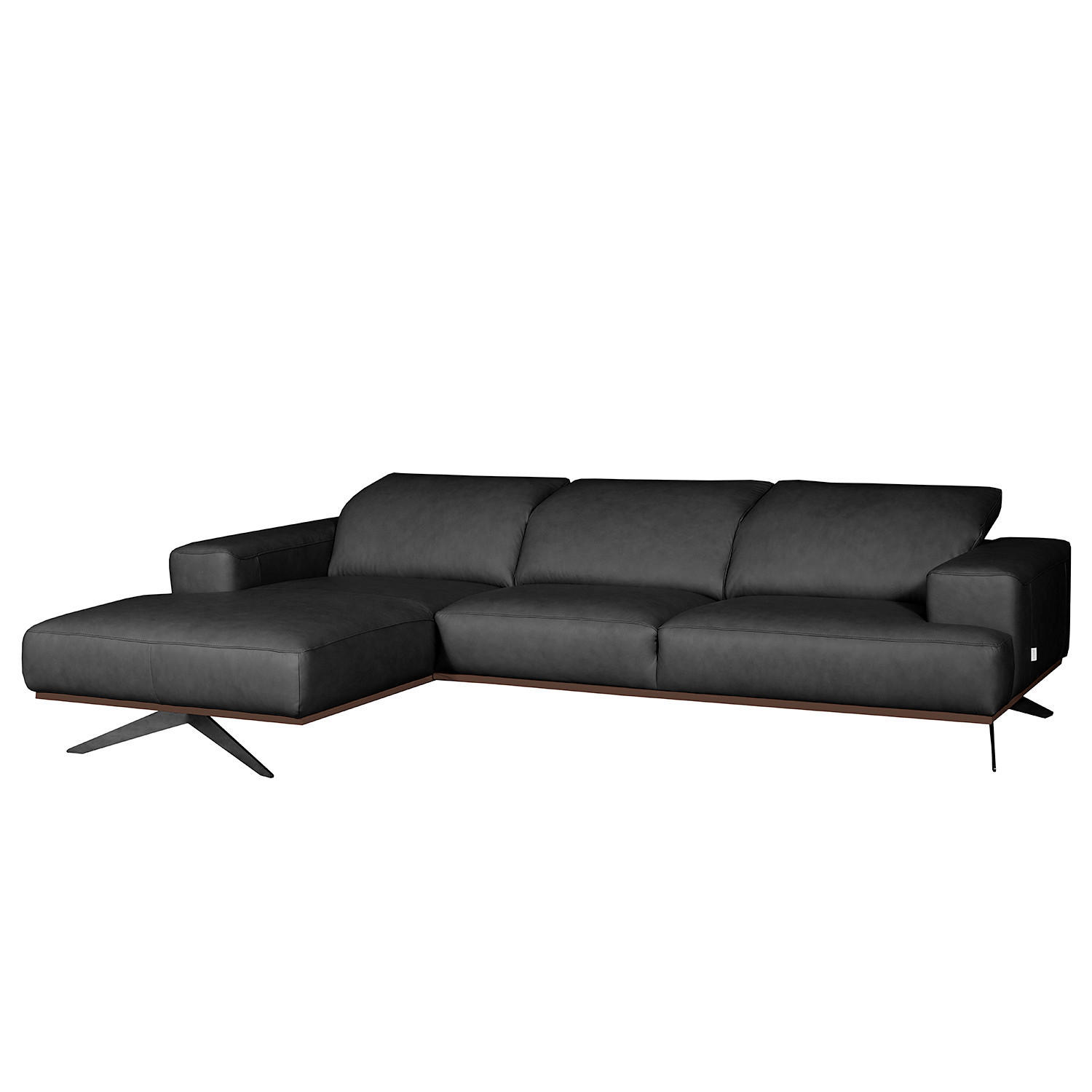 ECKSOFA  in Echtleder Schwarz  187/295 cm  - Schwarz, Design, Leder/Metall (187/295cm) - Livetastic