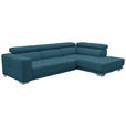 ECKSOFA in Mikrofaser Blau  - Chromfarben/Blau, Design, Textil/Metall (301/207cm) - Xora