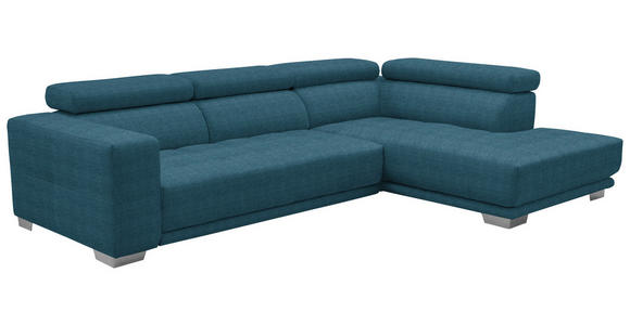 ECKSOFA in Mikrofaser Blau  - Chromfarben/Blau, Design, Textil/Metall (301/207cm) - Xora