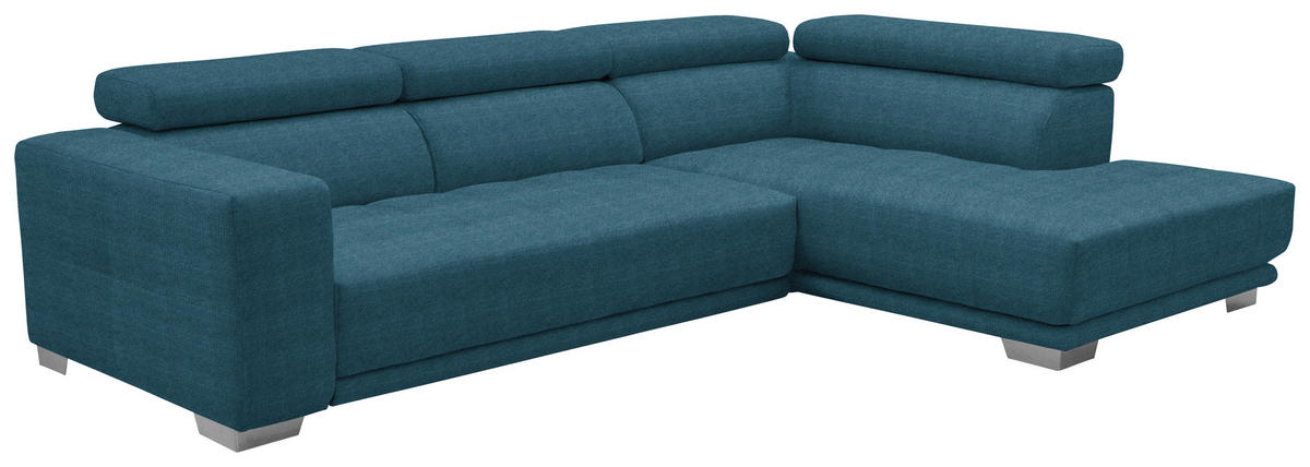 ECKSOFA in Mikrofaser Blau  - Chromfarben/Blau, Design, Textil/Metall (301/207cm) - Xora