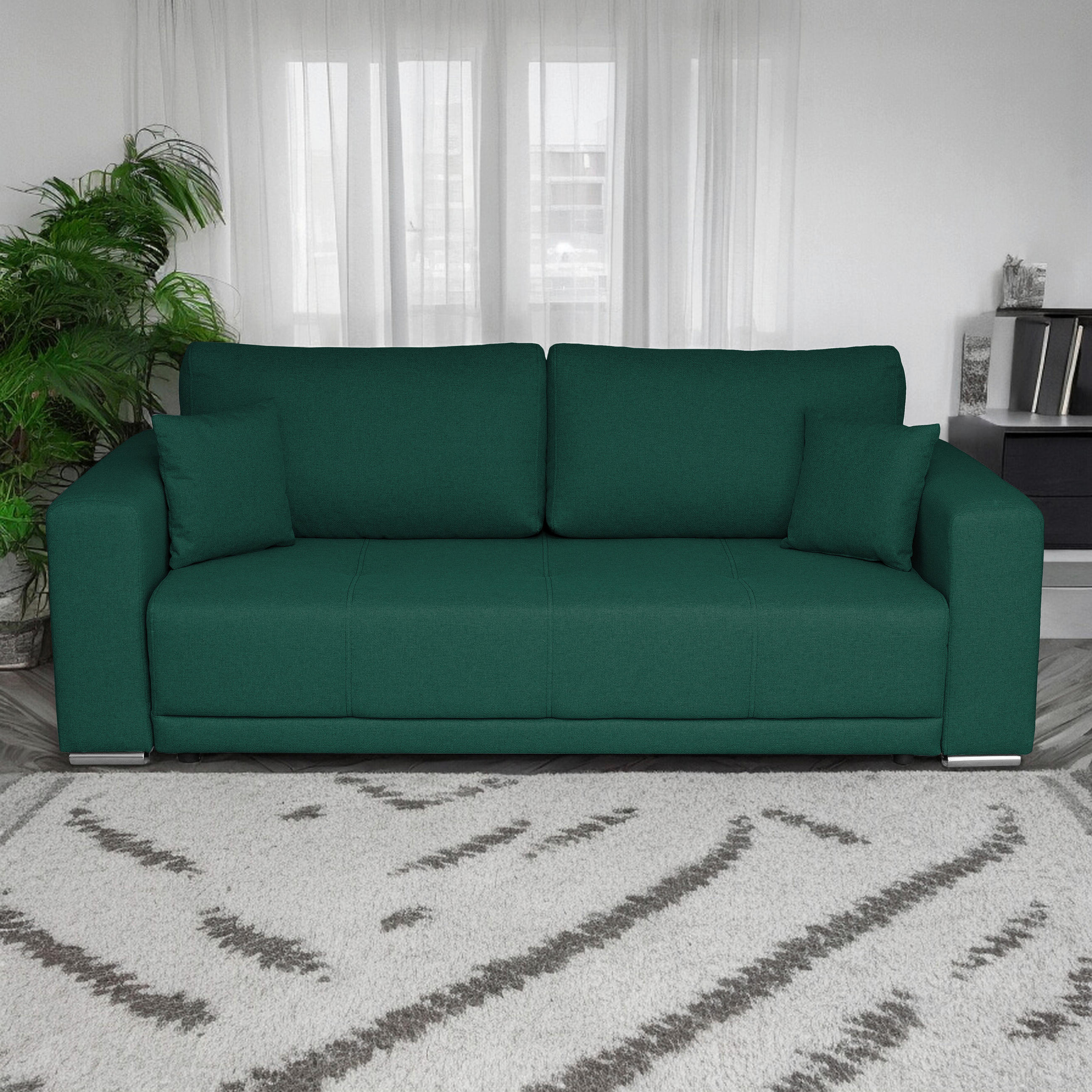 SCHLAFSOFA in Struktur Dunkelgrün  - Chromfarben/Dunkelgrün, Design, Kunststoff/Textil (238/77/108cm) - P & B