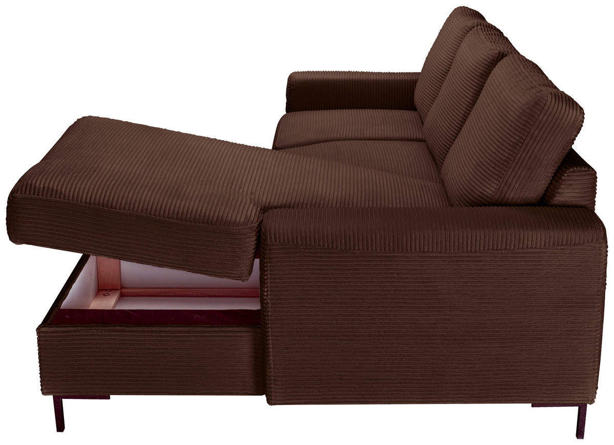 ECKSOFA Dunkelbraun Cord  - Dunkelbraun/Schwarz, KONVENTIONELL, Textil/Metall (240/150cm) - Carryhome