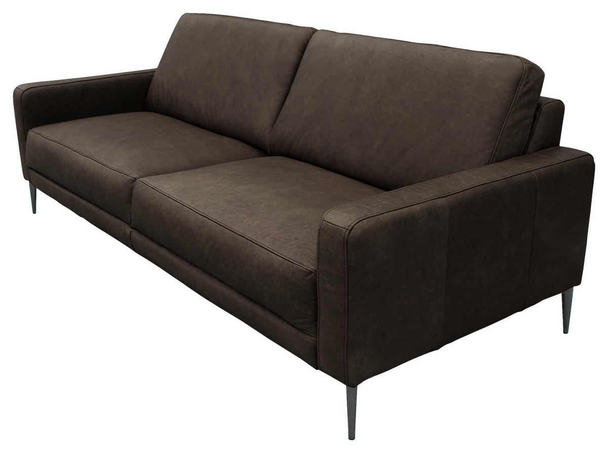 3-SITZER-SOFA in Echtleder Fango  - Fango/Schwarzchrom, Design, Leder/Metall (187/85/92cm) - Livetastic
