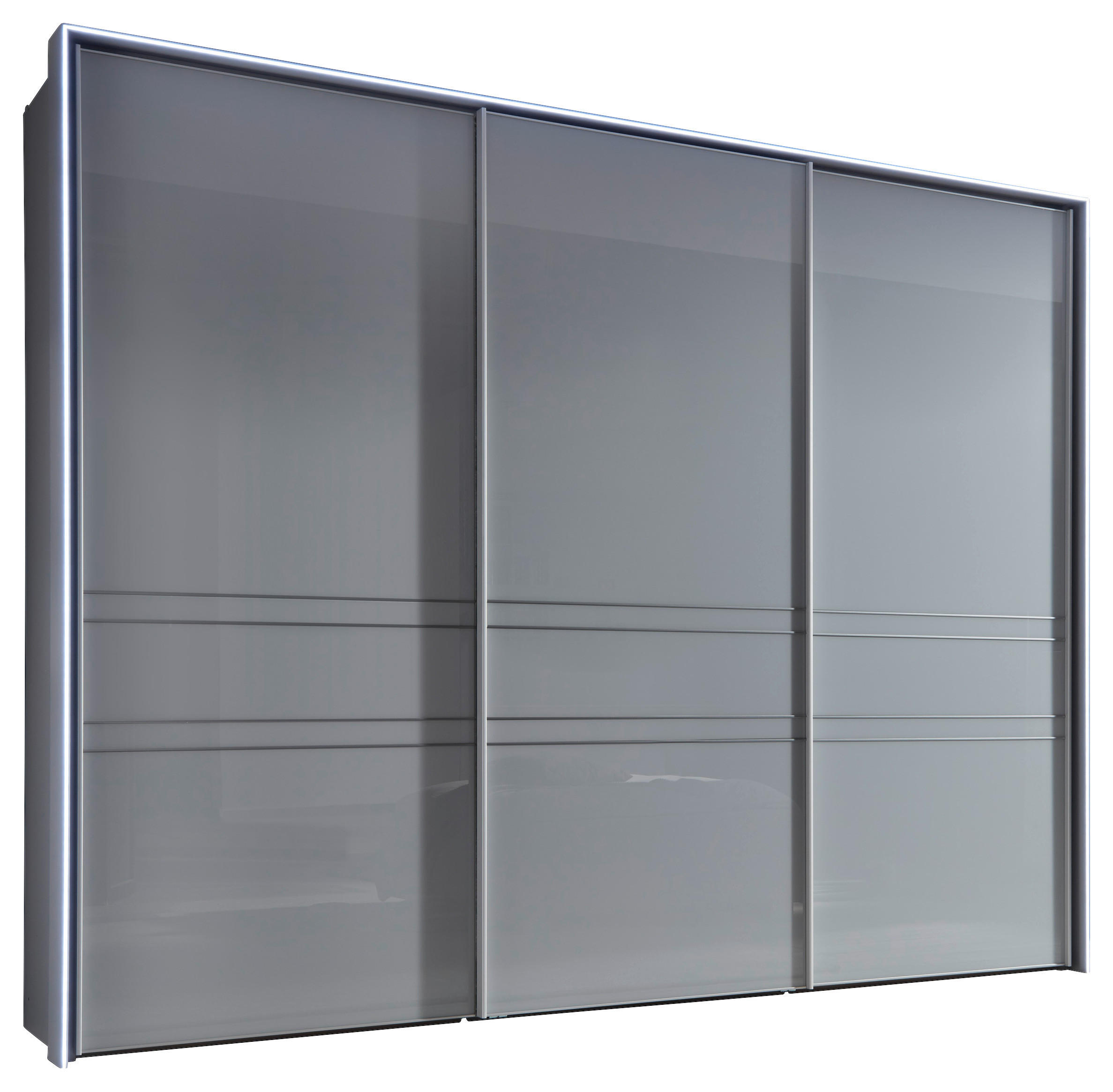 SCHWEBETÜRENSCHRANK in Hellgrau  - Chromfarben/Hellgrau, Design, Glas/Holzwerkstoff (298/240/68cm) - Moderano
