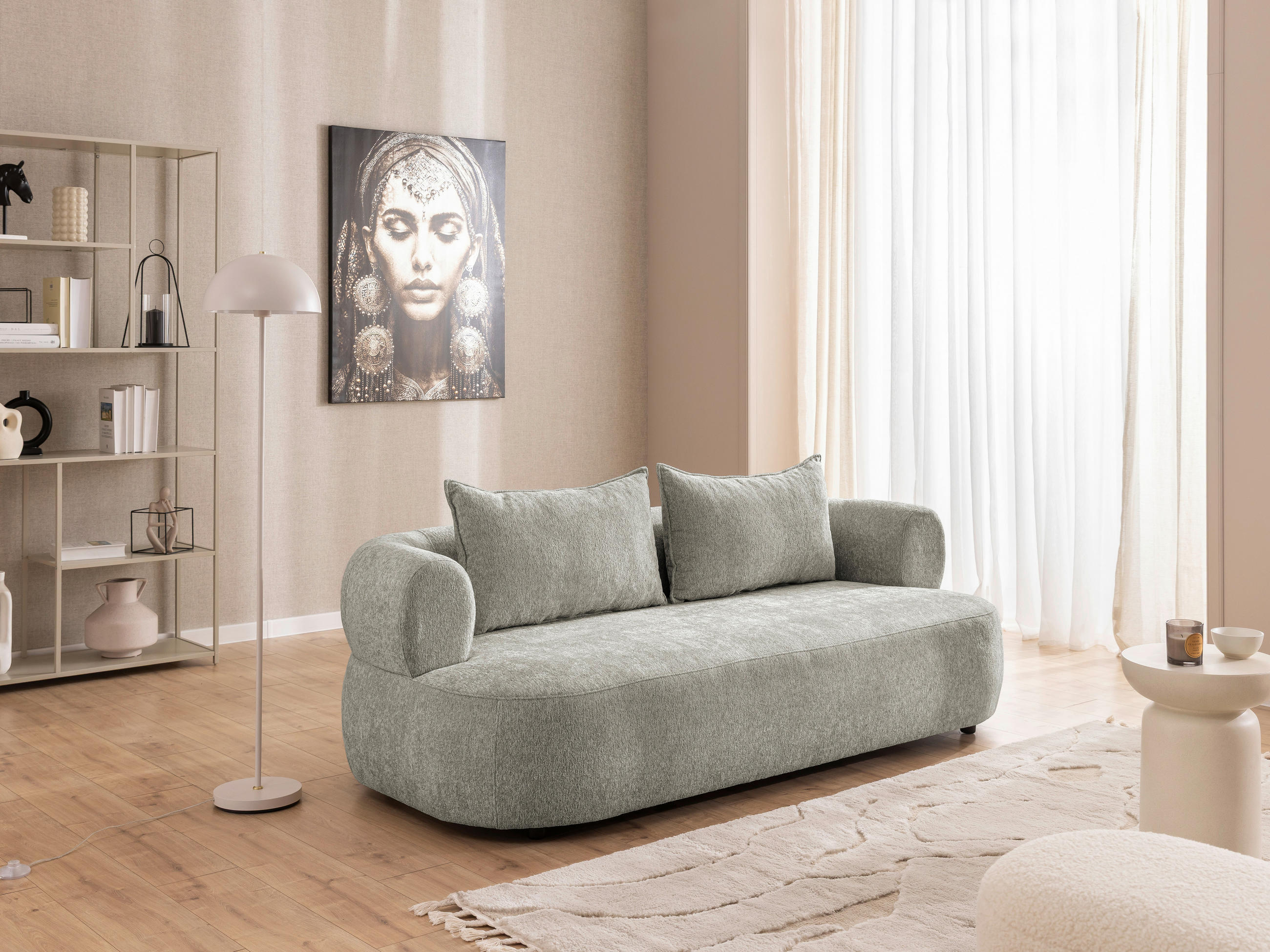 3-SITZER-SOFA Chenille Hellgrau  - Hellgrau/Schwarz, Design, Kunststoff/Textil (200/76/96cm) - Livetastic