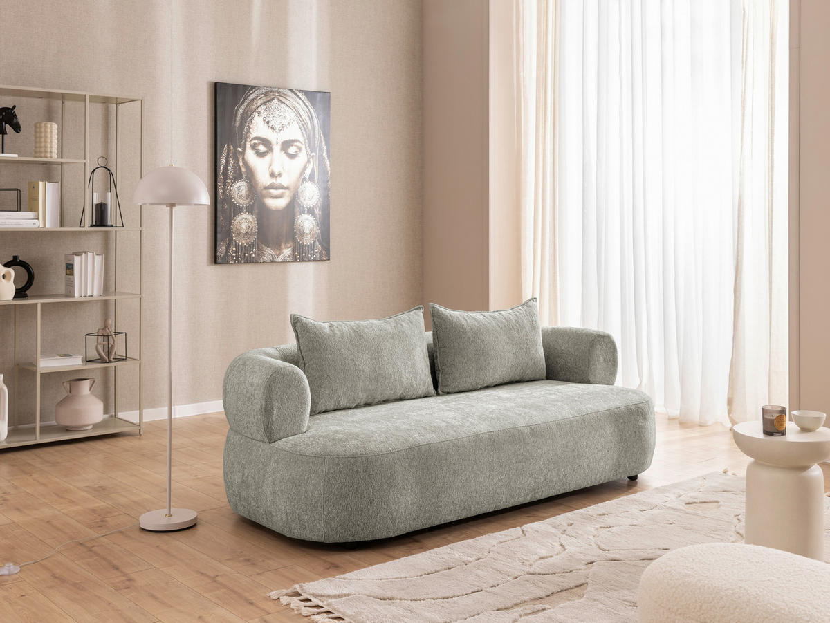 3-SITZER-SOFA Chenille Hellgrau  - Hellgrau/Schwarz, Design, Kunststoff/Textil (200/76/96cm) - Livetastic