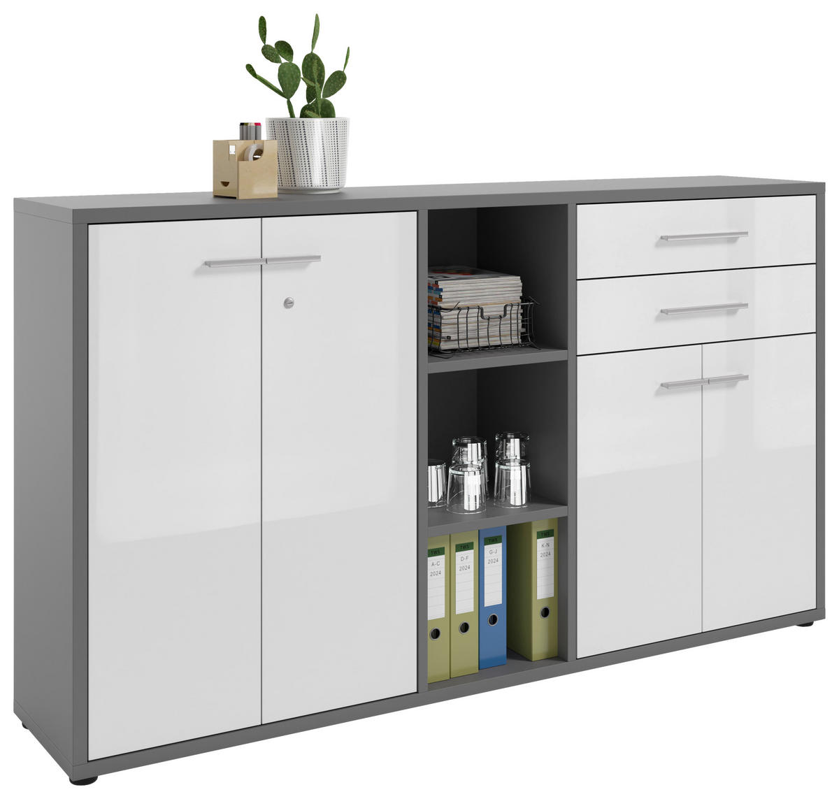 SIDEBOARD Texas  in 191,1/110/40 cm  - Alufarben/Schwarz, MODERN, Glas/Holzwerkstoff (191,1/110/40cm)