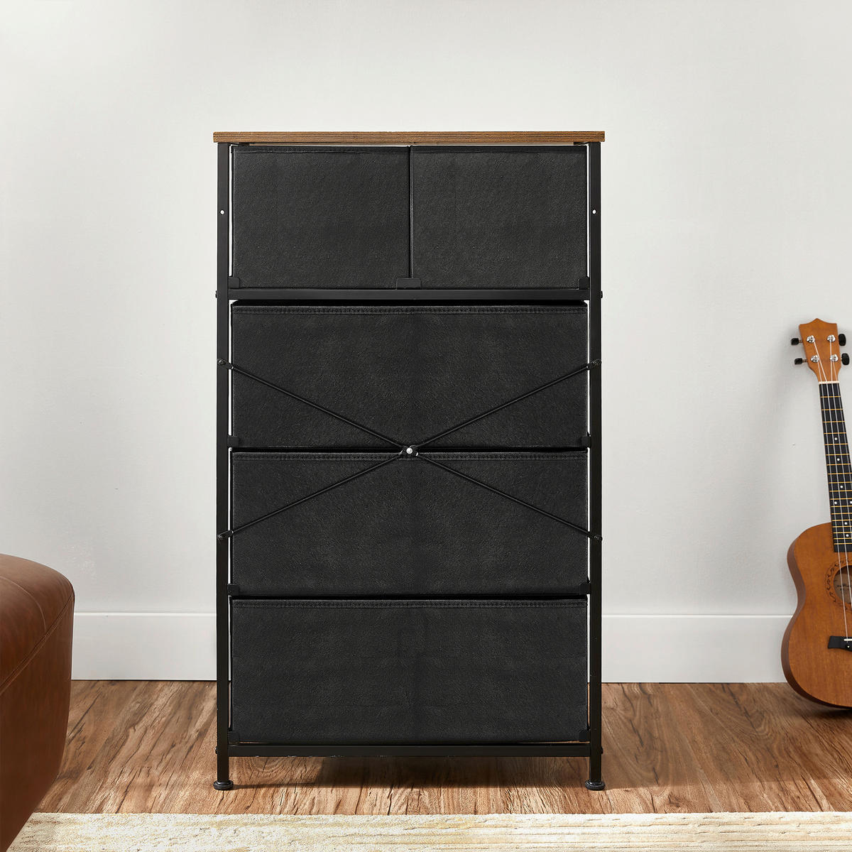 KOMMODE , 56/93/30 cm, 5 Schublade(n)  - Dunkelbraun/Schwarz, Basics, Papier/Holzwerkstoff (56/93/30cm)