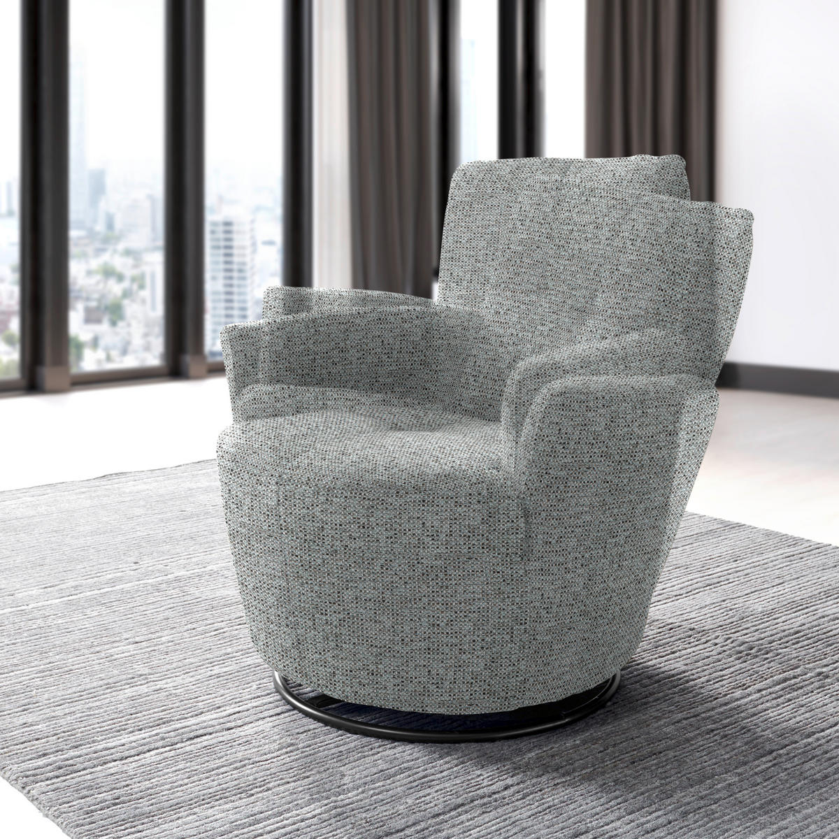 SESSEL in Chenille, Flachgewebe Pastellblau, Grau  - Pastellblau/Schwarz, Design, Textil/Metall (81/92/84cm) - Xora