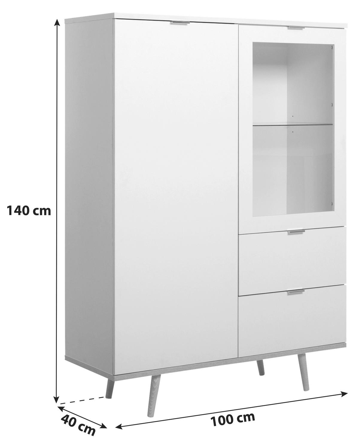VISOKA KOMODA, bela, barve hrasta  - barve hrasta/bela, Konvencionalno, kovina/steklo (100/140/40cm) - MID.YOU