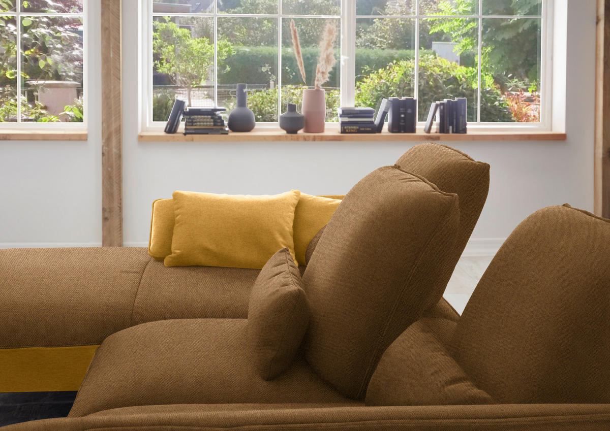 ECKSOFA  in Flachgewebe Goldfarben  191/301 cm  - Goldfarben/Schwarz, Design, Textil/Metall (191/301cm) - Moderano