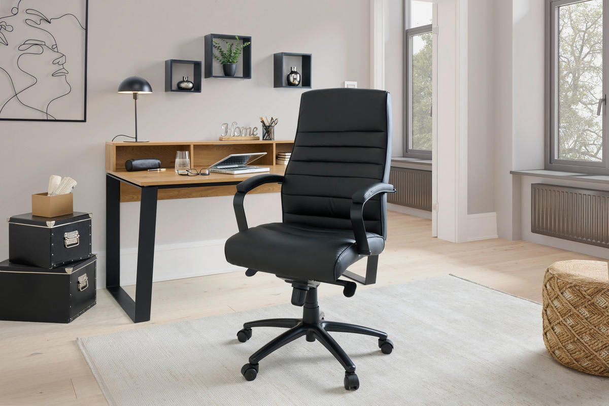 CHEFSESSEL Lederlook Schwarz, Chromfarben  - Chromfarben/Schwarz, MODERN, Kunststoff/Textil (64/115/121/69cm) - MID.YOU