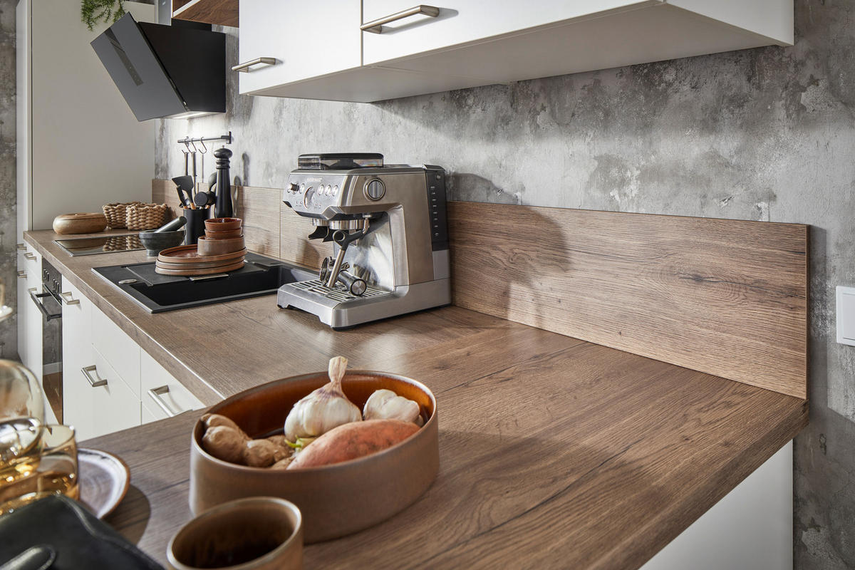 EINBAUKÜCHE   - Eichefarben/Weiß, Design, Holzwerkstoff - Celina