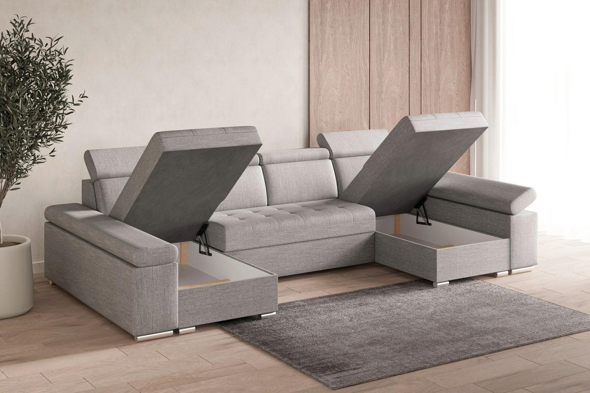 WOHNLANDSCHAFT TORONTO U Hellgrau Webstoff  - Silberfarben/Hellgrau, Design, Textil (168/330/168cm) - MID.YOU