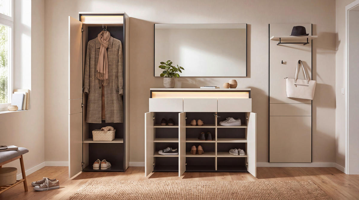 GARDEROBE 4-teilig 248/200/38 cm  - Beige/Schwarz, Konventionell, Holzwerkstoff (248/200/38cm) - Voleo