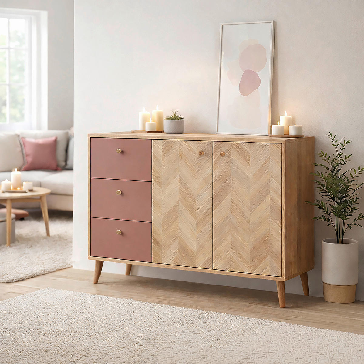 SIDEBOARD  109/73,9/33,05 cm 3 Schublade(n)  - Eichefarben/Mauve, Design, Holz/Holzwerkstoff (109/73,9/33,05cm) - MID.YOU