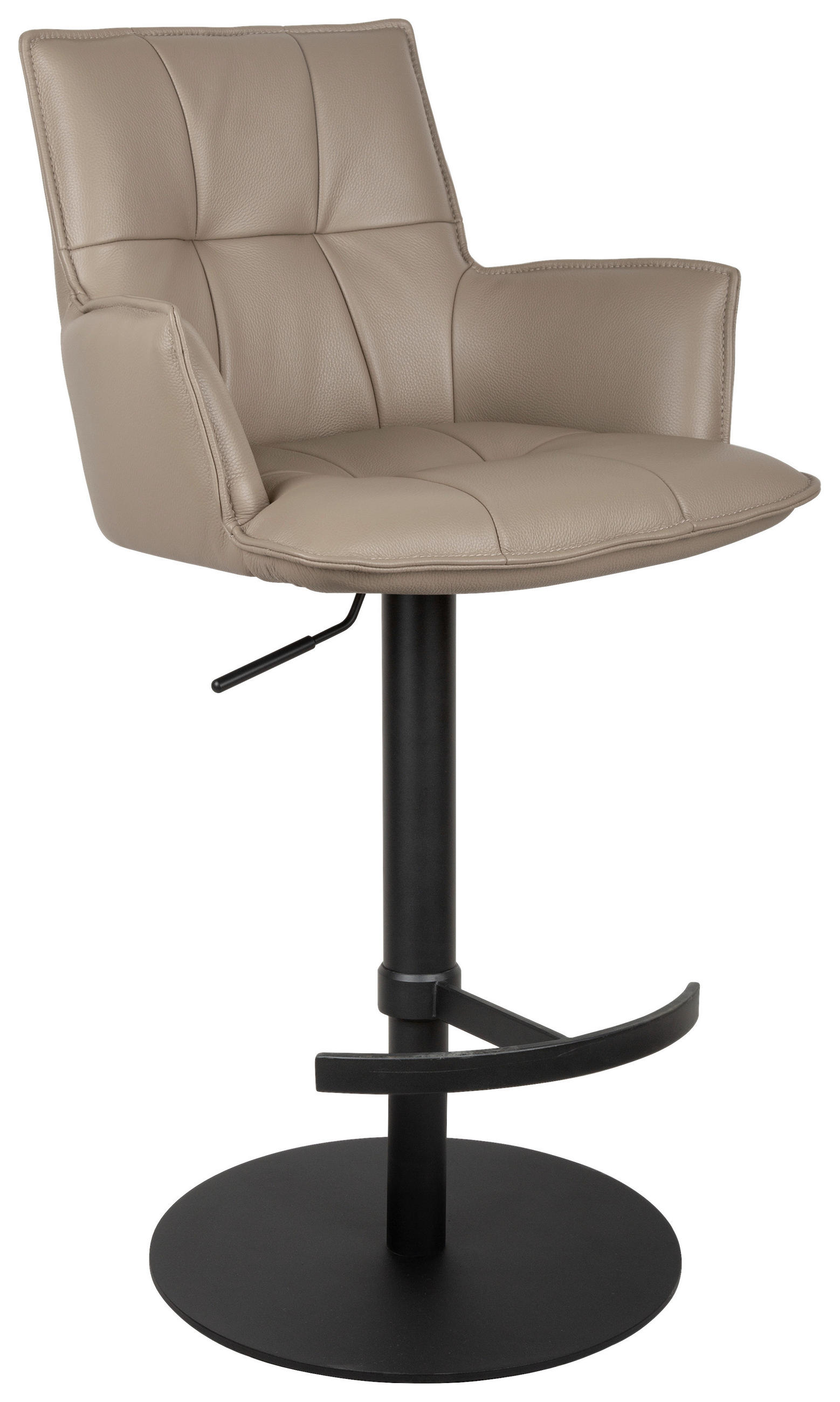 BARHOCKER Echtleder Schwarz, Taupe Eisen Sitzfläche 360° drehbar, inklusive Armlehnen  - Taupe/Schwarz, Design, Leder/Metall (56/89.5~115/56cm) - Novel