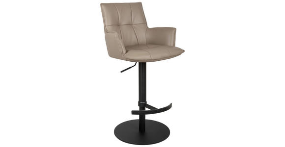 BARHOCKER in Metall, Leder Schwarz, Taupe  - Taupe/Schwarz, Design, Leder/Metall (56/90-115/56cm) - Novel