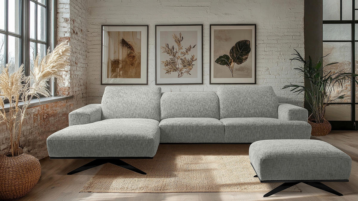 ECKSOFA PORTLAND in Struktur Grau Kopfteilverstellung  187/295 cm  - Schwarz/Grau, Design, Holz/Textil (187/295cm) - Livetastic